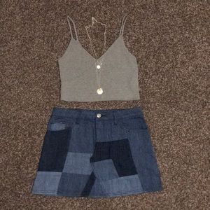 patched demin mini skirt